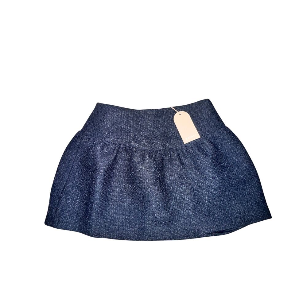 Meshki Cyrus Gathered Boucle Mini Skirt Women's Size L Navy Blue Back Zip NWT